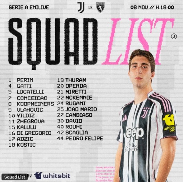 Đội hình Juventus vòng này derby Turin: Yildiz dẫn đầu, DV9 và Conceicao góp mặt